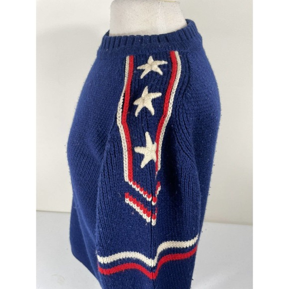 Made in Austria Blue Wool Star Pullover Sweater Large Hand Embroidered - Picture 3 of 6